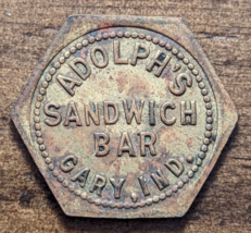 Gary, Indiana IN Adolph&#39;s Sandwich Bar 5¢ Drinks Hexagon Shape Trade Token - $14.91