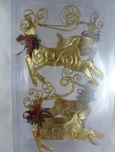 Leaping Reindeer Napkin Rings Gold Set of Four Metal 4 Inches - £14.66 GBP