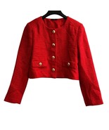 T Tahari Blazer Womens 8 Red Tweed Cropped Jacket Gold Button Holiday Of... - $55.29 CAD