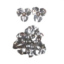 Antonio Pineda (1919-2009) Taxco Hammered silver pin and earrings set - £282.10 GBP