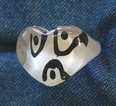 Fabulous Mod White &amp; Black Layered Lucite Heart Face Ring 1960s vintage ... - $19.95