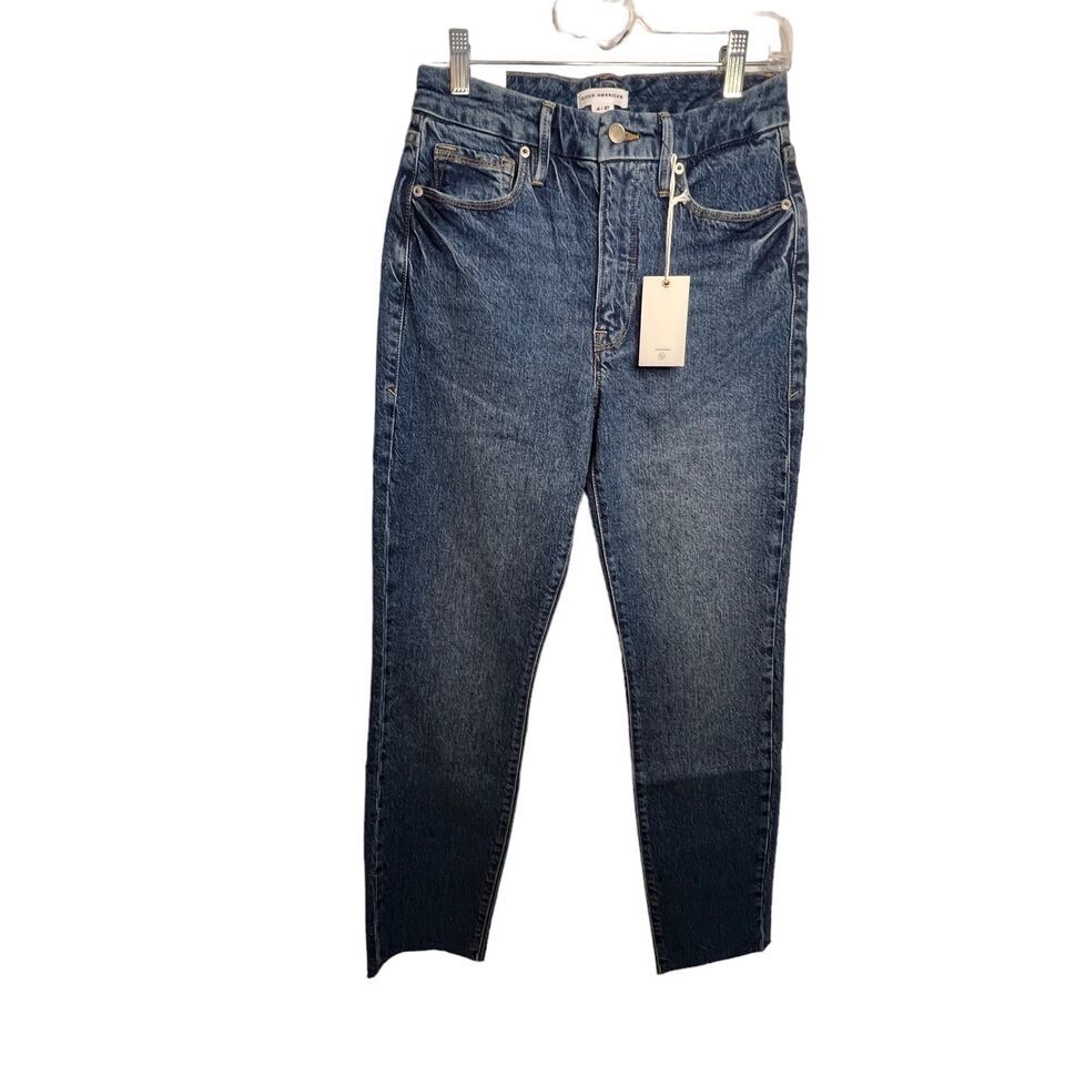 Good American Style GCRH086TFT Good Classic Crop Raw Hem Slim Jeans Size... - $23.53