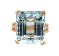 14k Yellow Gold 10 Carat Emerald Cut Genuine Natural Aquamarine Ring (#J... - €439,86 EUR