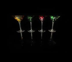 Faberge Bubbles Colored Crystal Martini Glasses in case image 12