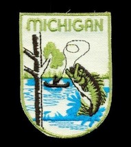 Vintage Travel Souvenir Embroidery Patch Michigan Fly Fishing Wide Mouth... - £7.75 GBP