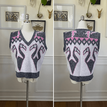 Vintage 80s Jolie Flamingo Pink Grey White Sweater Vest M - $27.36