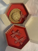 VTG 1988 Country Days Red Check Avon Pin Straw Hat &amp; Earrings NOS - $20.57