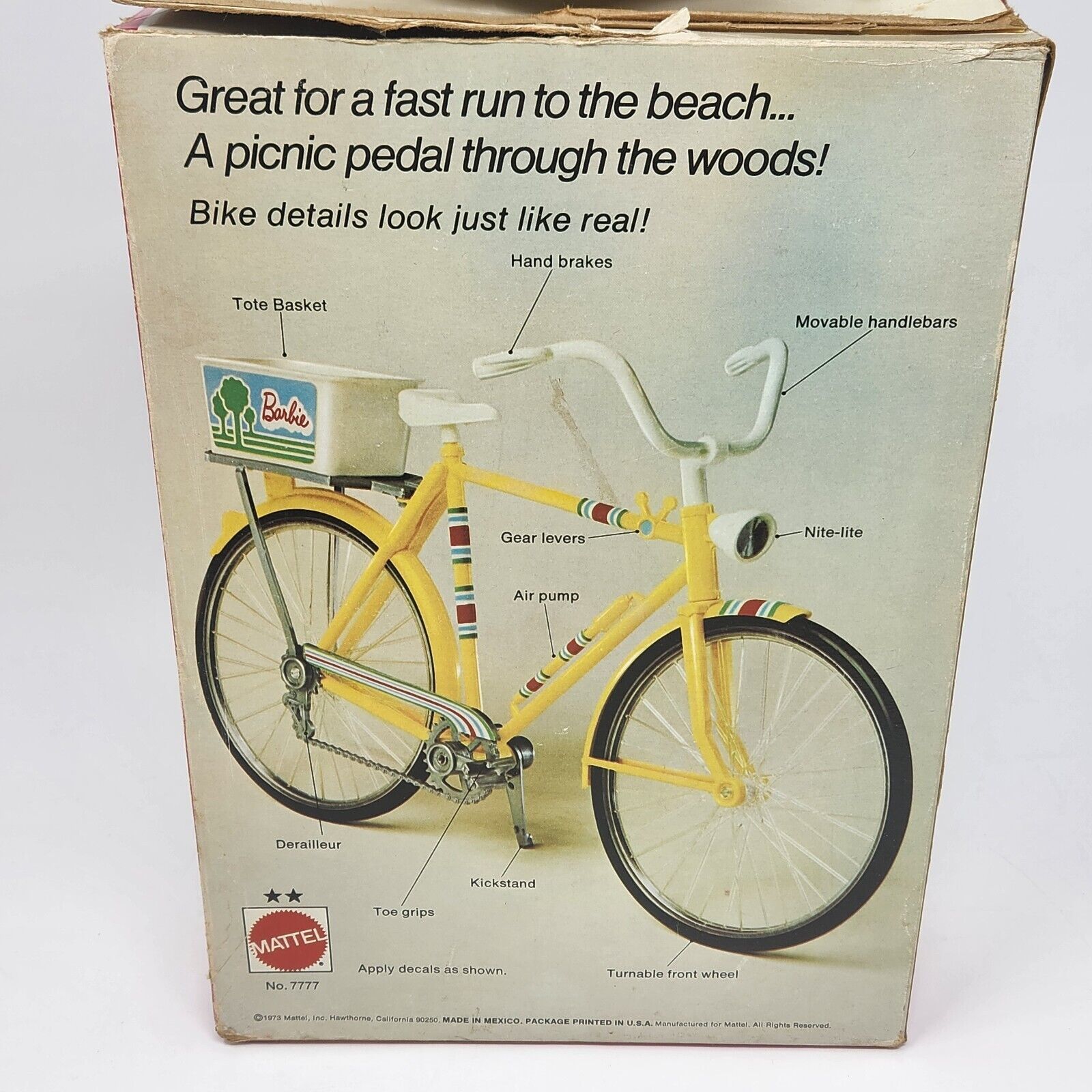 VINTAGE 1973 MATTEL BARBIE TEN SPEEDER YELLOW BIKE # 7777 IN ORIGINAL BOX Item image 11
