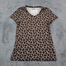 Croft Barrow Shirt Womens XS Brown Animal Print V Neck Short Sleeve Top - £17.87 GBP