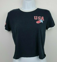 Navy Blue USA Casual Crop Top Shirt Shooting Star Short Sleeve Size S +F... - £11.00 GBP