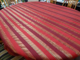 Vintage Christmas Red tablecloth Elegant Metallic threads 96&quot; X 56&quot; Chri... - $34.64