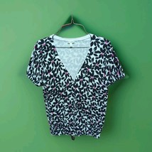 Talbots Womens Short Sleeve Button Front Black/White/Pink Knit Sweater S... - $14.84