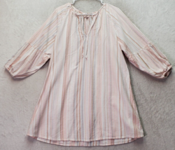 LOFT Beach Cover Up Women Medium Pink Multi Stripe Long Sleeve V Neck Drawstring - £18.44 GBP