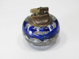 1970s MCM Classic Murano Blue Swirl Glass/Brass Lighter Paperweight Vintage - $99.99