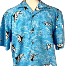 Saddlebred Mens Hawaiian Aloha Shirt Size M Swordfish Coconut Buttons Blue Ocean - £31.44 GBP