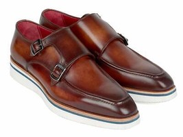 Paul Parkman Mens Shoes Brown Leather Monkstrap Casual Handmade 189-BRW-LTH - $314.99
