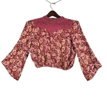 Angie Womens Med Floral Crop Top Blouse Rust Burgandy Embellished Neckli... - £10.95 GBP