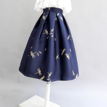 Navy Midi Pleated Skirt Outfit Women Custom Plus Size High Waisted Midi Skirt image 2