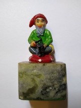 Gnome Elf Figure Vintage Figurine Fantasy Seated On Mushroom Marble Base Dwarf - £17.79 GBP