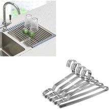 Roll Up Dish Drying Rack Over The Sink For Kitchen Organizer And 40 Pack Metal C - £35.51 GBP