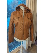 Jou Jou Size L, Brown  Faux Leather Jacket,  Removable Hood, Zipper Pocket - £15.69 GBP