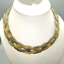 Flattened Mixed Metals Woven Necklace, Unique Two Tone Statement in Silver - £39.56 GBP