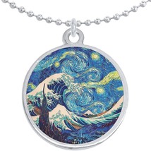 The Great Wave Starry Night Round Pendant Necklace Beautiful Fashion Jewelry - £8.51 GBP