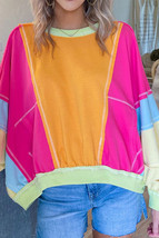 Rose Red Plus Size Colorblock Patchwork Exposed Seam Sweatshirt - $34.72