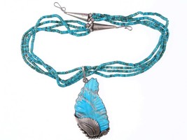 Navajo Calvin Martinez Sterling and carved turquoise pendant and 4 stran... - £1,352.42 GBP