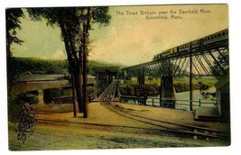 The Three Bridges over Deerfield River at Greenfield Massachusetts 1908 Postcard - £10.87 GBP