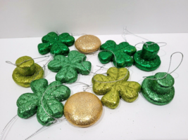 (10) St Patrick&#39;s Day Glitter Green Shamrock Gold Coins Hats Tree Orname... - $15.83