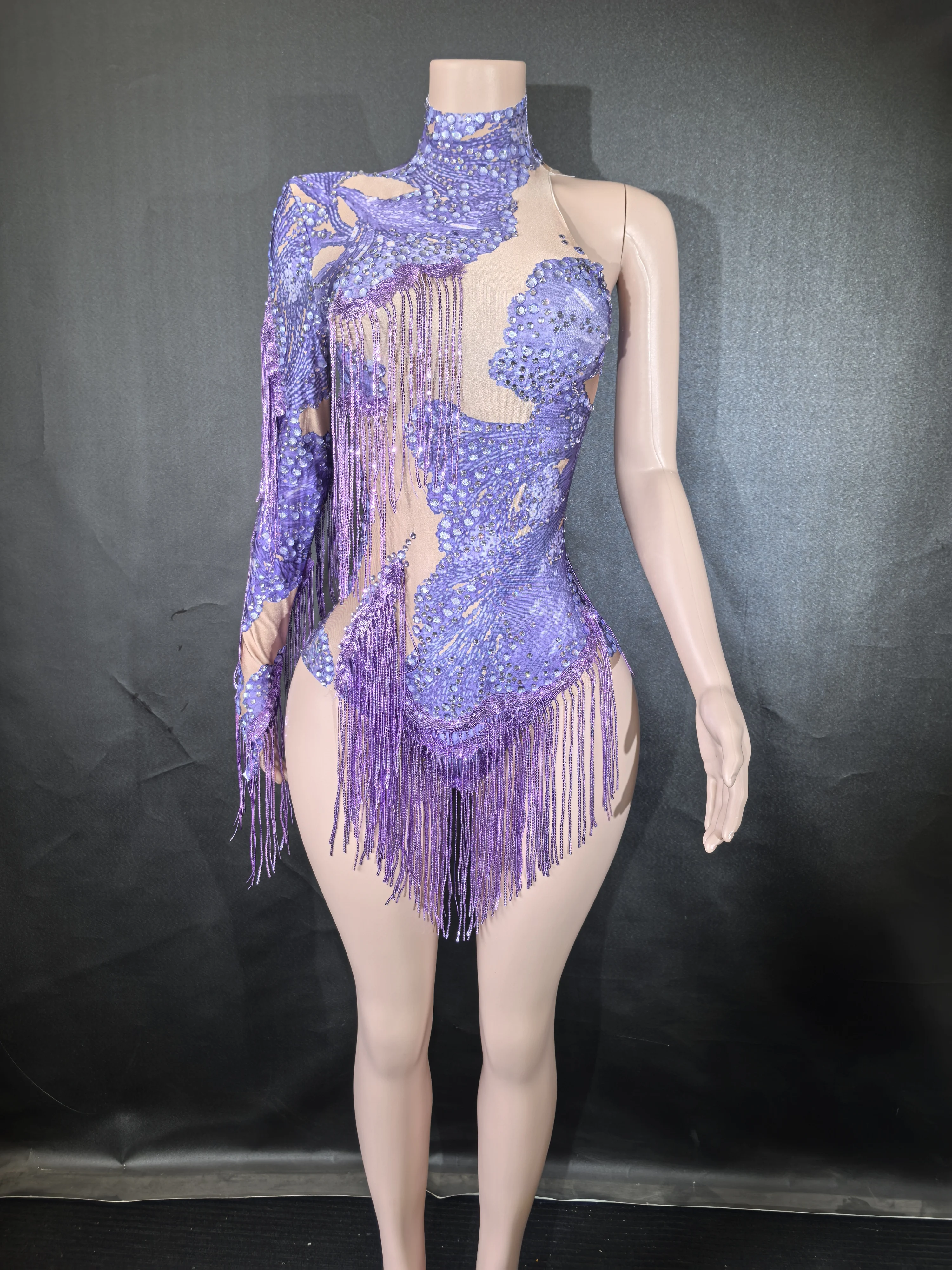 Sexy Skinny Leotard Singer Dancer Show StageWear Sparkly Blue Rhinestone... - $1,080.61 MXN