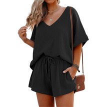 Women 2 Piece Outfit Summer Short Sleeve Top And Shorts Sweatsuit Set Be... - £54.12 GBP