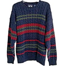 VTG Woods &amp; Gray Cable Knit Sweater Size L 80s Stripe Cotton Crew Neck Beachy - £26.65 GBP