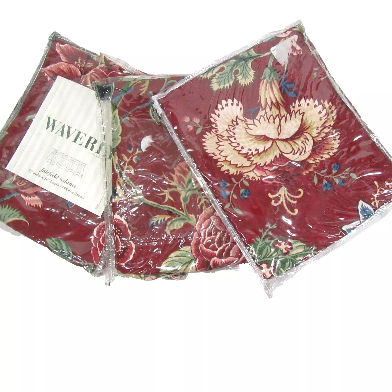 Waverly Montague Parchment Floral Red 3-PC Double Layer Ascot Valances - £39.81 GBP