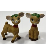 Reindeer Couple Salt &amp; Pepper Shakers - Brown 3” Tall Ceramic Vintage - $14.99