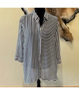 Chico’s Sheer Striped Assymetrical Button up Collared Blouse - $28.58