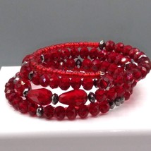 Ruby Red Crystal Bracelet, Memory Wire 4 Wraps with Lots of Flash, Sparkle - £28.79 GBP