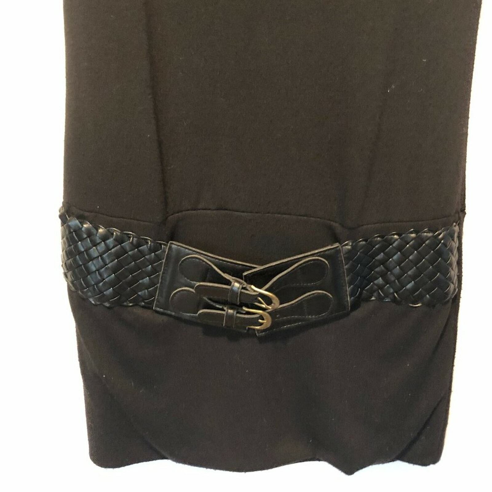 Bella D Black Sweater Dress with Attached Black Belt at Hips Stretch Sz L - $20.00