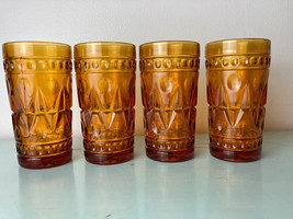 Indiana Glass Colony Park Amber Water Glasses 12 Oz Set of 4 - £17.65 GBP