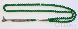 Islamic Prayer Beads Genuine Faceted Emerald &amp; Sterling Silver Tassel - 99 Beads - £173.88 GBP