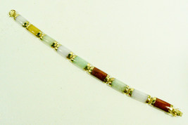 Vintage 14k 585 yellow Gold Genuine Multi Color Jade Link Bracelet Secure Clasp - £222.94 GBP