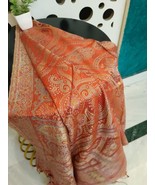 Jamawar 100% Silk Stole Scarf Shawl Wrap Reversible - £48.82 GBP