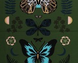23&quot; X 44&quot; Panel Butterflies Bugs Insects Leaves Tiger Fly Green Fabric D... - $10.20