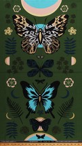23&quot; X 44&quot; Panel Butterflies Bugs Insects Leaves Tiger Fly Green Fabric D652.18 - £7.98 GBP