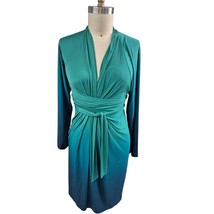 Y2k Vtg Moda International SPandex Green/Blue Wrap Dress Sz M kimono Sle... - $37.62