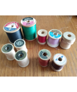 ASSORTED ANTIQUE VINTAGE LOT OF 10 WOOD SPOOLS OF SEWING THREAD - $9.74