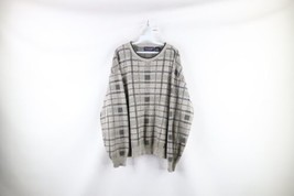 Vintage 90s Streetwear Mens Large Knit Crewneck Dad Sweater Checkered Plaid - £47.17 GBP