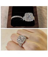 .925 Sterling Silver 5A CZ Halo Princess Wedding Engagement Ring Set SZ ... - £59.71 GBP