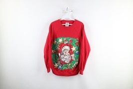 Vintage 90s Streetwear Womens Medium Faded Christmas Santa Claus Sweatshirt USA - £31.71 GBP